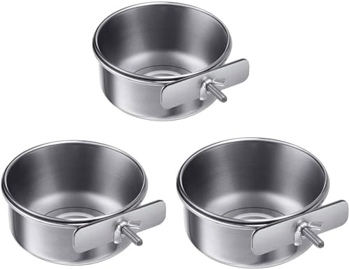 YangHaoDiSY 3 x Papageien-Edelstahl-Futter-/Wassernäpfe, Haustier-Hängeschüssel mit Klemmhalter, Vogelkäfig-Becherhalter für Vögel, Papageien, Wasser, Futterspender von YangHaoDiSY