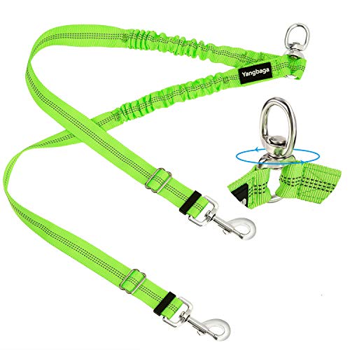 Yangbaga Doppelleine Verstellbar 360°Drehbar Hundeleine für 2 Hunde - Reflektierende Elastische Leine zum Gehen Trainieren Joggen - für kleine mittelgroße und große Hunde (Large, Grün) von Yangbaga
