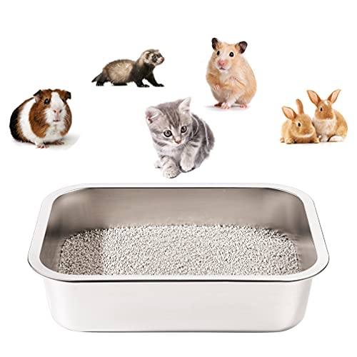 Yangbaga Edelstahl Katzentoilette für Kätzchen, 10cm Höhe Einfach gehen, Geruchskontrolle, Antihaft, leicht zu reinigen, Toillete für Kaninchen, Frettchen, Meerschweinchen und Hamster (40 x 30 x 10cm) von Yangbaga