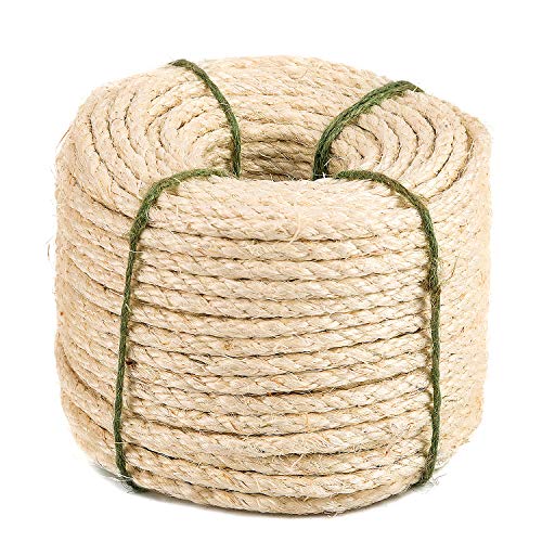 Yangbaga natürliches Sisal Seil, Sisalseil für Kratzbaum, Mehrzweckseil Sisal, DIY und austauschbar, EIN Teil für Kratzbaum,50m, 8mm (mit einem Ball) von Yangbaga