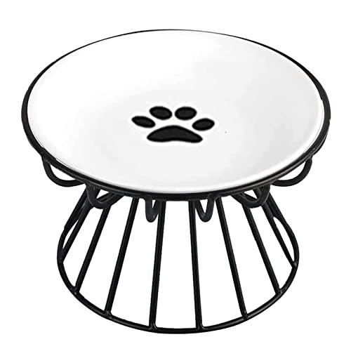 Friendly Anti-Vomit Cat Plate,Raised cat Food Bowls,Elevated Bowl-Raised Ceramic Cat Bowl with Metal Stand, Food & Water Anti Vomiting Shallow Ceramic Cat Dish von Yangqi