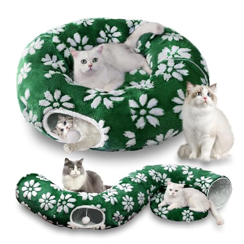 Yaning Katzentunnel für Indoor-Katzen, niedliche Peekaboo Katzenhöhle mit baumelnden Bällen, Haustier-Donut-Tunnelbett mit Kreismatte für Welpen, Kätzchen, Kaninchen, grüne Blume Yaning Katzentunnel für Indoor-Katzen, niedliche Peekaboo Katzenhöhle mit baumelnden Bällen, Haustier-Donut-Tunnelbett mit Kreismatte für Welpen, Kätzchen, Kaninchen, grüne Blume von Yaning