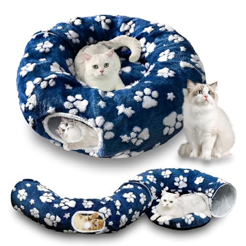 Yaning Katzentunnel für Indoor-Katzen, niedliche Peekaboo Katzenhöhle mit baumelnden Bällen, Haustier-Donut-Tunnelbett mit Kreismatte für Welpen, Kätzchen, Kaninchen, marineblaue Pfote Yaning Katzentunnel für Indoor-Katzen, niedliche Peekaboo Katzenhöhle mit baumelnden Bällen, Haustier-Donut-Tunnelbett mit Kreismatte für Welpen, Kätzchen, Kaninchen, marineblaue Pfote von Yaning
