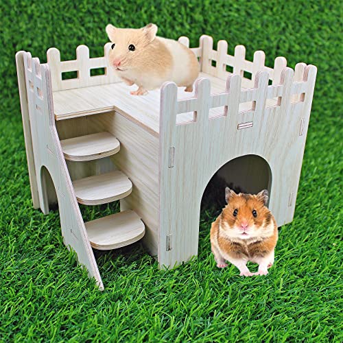YankMooM Hamsterhaus aus Holz, waschbar, luxuriös, Hamster-Versteck mit Kletterleiter, Hamster, Spielzeug, kleines Haustier-Versteck für Hamster von YankMooM
