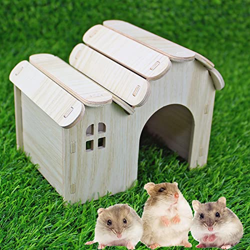 YankMooM Hamsterhaus aus Holz für Kleintiere, Hamster, Spielspielzeug, Holzversteck für Meerschweinchen, Hamster, Chinchilla und andere kleine Haustiere (Türgröße: 6 x 7,5 cm) von YankMooM