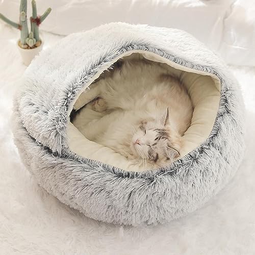 Halb geschlossenes rundes Hundebett, Hund Katze Schlafbett, flauschig, bequem, wärmend, Katzenhöhle Betten, maschinenwaschbar, Haustierbett mit rutschfester Unterseite Halb geschlossenes rundes Hundebett, Hund Katze Schlafbett, flauschig, bequem, wärmend, Katzenhöhle Betten, maschinenwaschbar, Haustierbett mit rutschfester Unterseite von Yanman