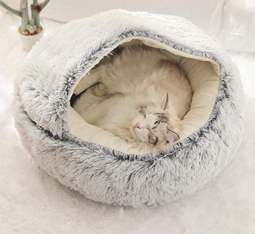 Halbgeschlossenes Iglu-Bett für kleine Hunde, 2-in-1 faltbares Kissen, weicher Katzen-Schlafkorb, Haustierhöhle für Haustiere, Kätzchen, Welpen, maschinenwaschbar von Yanman