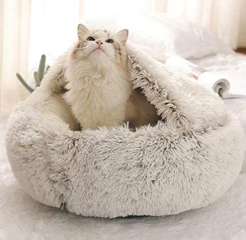 Haustierzelt Höhle Bett für Katzen Welpen, flauschiges warmes Katzenschlafkissen, Indoor Hooded Katzenbett, rutschfest, maschinenwaschbar, L-65 cm von Yanman