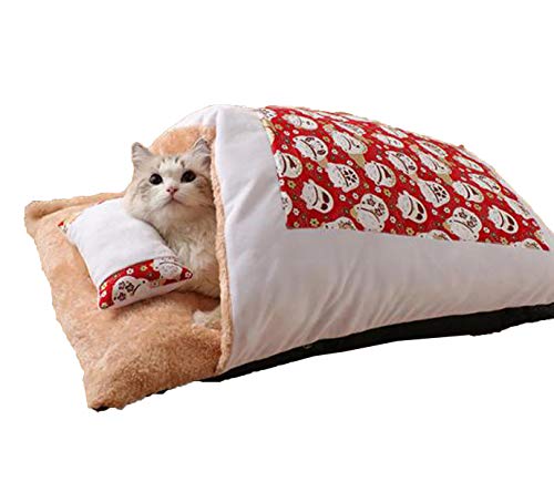 Katzenbett Warmes Schlafsack Flauschig Lammwolle Verdicken Katzenhöhle mit Kissen für Katzen Hündchen,Waschbar Abnehmbar Katzenschlafkissen von Yanman