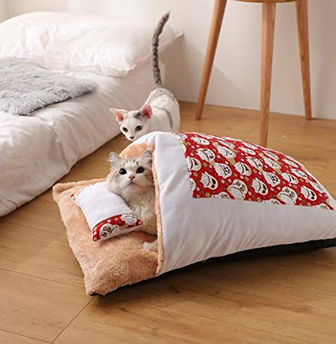 Katzenschlafsack, weich, flauschig, Winter, warm, Katzenschlafbett, abnehmbares Katzenhöhlenkissen mit Kissen für Kätzchen, abnehmbar, waschbar, 45 x 30 cm, rot von Yanman
