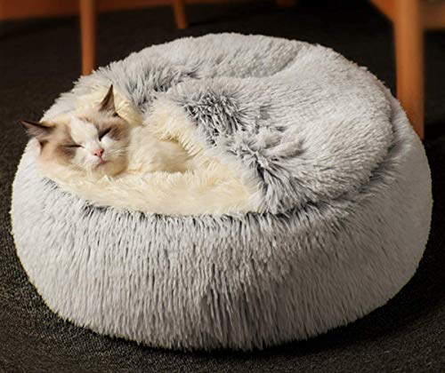 Yanman 2 in 1 Katzenbett Flauschiges katzenhöhle, Waschbares Tierbett Winter Geschlossen Katzenkissen, Körbchen Schlafplatz für Katzen klein Hunde bequem schlafen und kuscheln von Ewbob