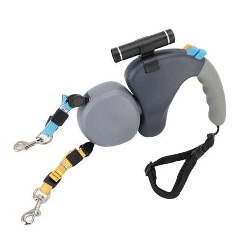 Yanmis Versenkbare Hundeleine für 2 Hunde, 9,84 Fuß Automatisch Teleskop Doppelköpfiger Hundeleine 360 ​​° Rotation in LED -Licht Eingebaut (Grey) von Yanmis