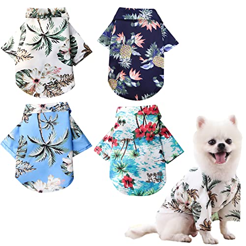 4 Stück Sommer-Shirts für Hunde und Katzen hawaiianischer Stil T-Shirts mit Blumenmuster Kokosnussbaum bedruckt für Welpen Sommer Strand Kleidung Haustier coole Outfit für kleine große Hund (M) von Yanmucy