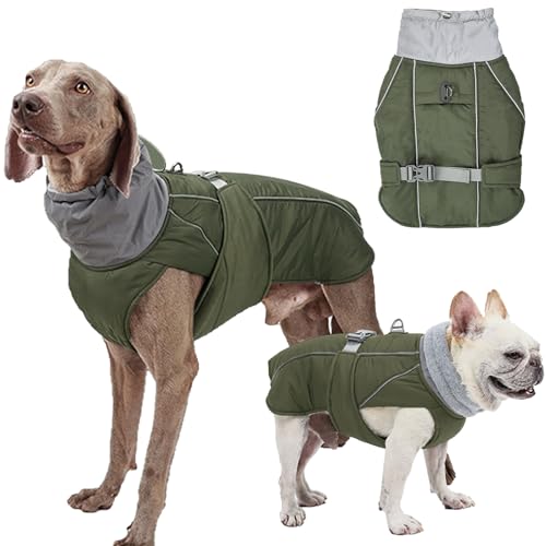 Hundemantel Wasserdicht Rollkragen Winterhundekleidung Verdickte Hund Warme Hundejacke mit Geschirr Loch Reflektierende Mäntel Jacken Weste Mantel für kleine mittlere große Hunde (Armeegrün, M) von Yanmucy