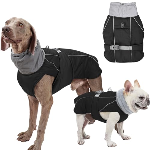 Hundemantel Wasserdicht Rollkragen Winterhundekleidung Verdickte Hund Warme Hundejacke mit Geschirr Loch Reflektierende Mäntel Jacken Weste Mantel für kleine mittlere große Hunde (Schwarz, 2XL) von Yanmucy