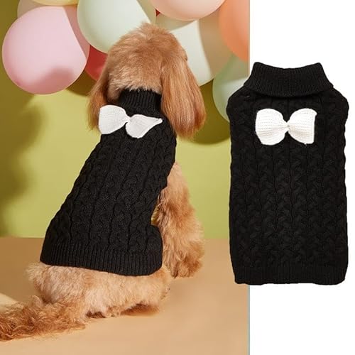 Hundepullover Weste Hund Rollkragenpullover Schleife Stricken Kleine Hundepullover Warme Hunde Winterkleidung Pullover Hundemantel Weihnachtskostüm für Hunde Katzen (Schwarz, S) von Yanmucy