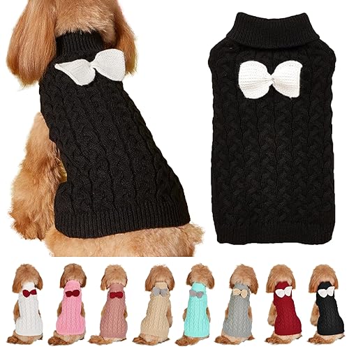 Hundepullover Weste Hund Rollkragenpullover Schleife Stricken Kleine Hundepullover Warme Hunde Winterkleidung Pullover Hundemantel Weihnachtskostüm für Hunde Katzen (Schwarz, XL) von Yanmucy