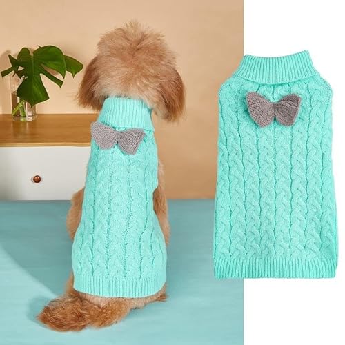 Hundepullover Weste Hund Rollkragenpullover Schleife Stricken Kleine Hundepullover Warme Hunde Winterkleidung Pullover Hundemantel Weihnachtskostüm für Hunde Katzen (blau, M) von Yanmucy