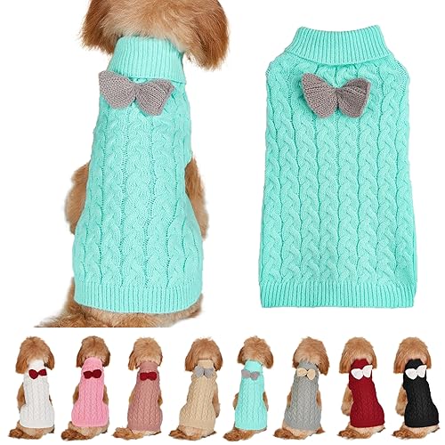 Hundepullover Weste Hund Rollkragenpullover Schleife Stricken Kleine Hundepullover Warme Hunde Winterkleidung Pullover Hundemantel Weihnachtskostüm für Hunde Katzen (blau, S) von Yanmucy