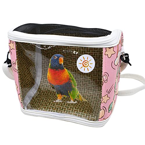 Papageien-Vogel Reisetasche, tragbar, transparent, Käfig für Haustiere, Hamster, atmungsaktiv, mit Schultern, für kleine Tiere (M, rot) von Yanmucy