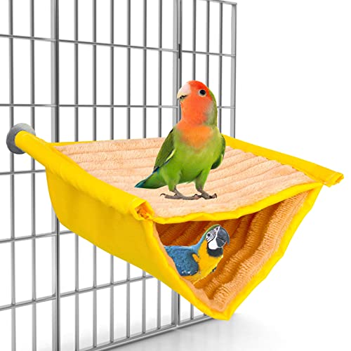 Yanmucy Papagei Hängematte Etagenbett Winter Warm Vogel Hängebett Waschbar Weiches Plüsch Papageienkäfig Schlafbett Kleine Haustiere Zelt Nisthaus für Kakadus Aras Sittich (Groß, Gelb) von Yanmucy