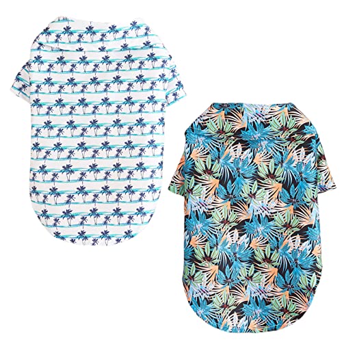 Yanmucy Hawaii-Hemd für Kleine Hunde 2 Stück Haustier Hawaiian Shirt Sommer Hunde Shirts kühl Atmungsaktiv Kokosbaum Palmenblätter Muster Bekleidung für kleine Haustiere Haustier Hemd von Yanmucy