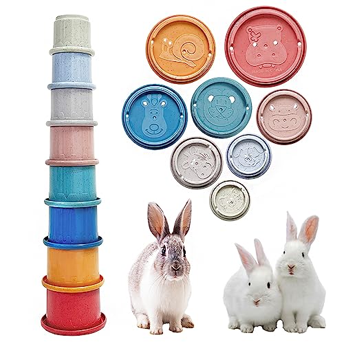 Yanmucy 8 Stück stapelbare Becher für Kaninchen, bunt, verschiedene Größen, Hasen-Puzzle-Spielzeug, langlebiger Kunststoff-Futterspender für Meerschweinchen von Yanmucy