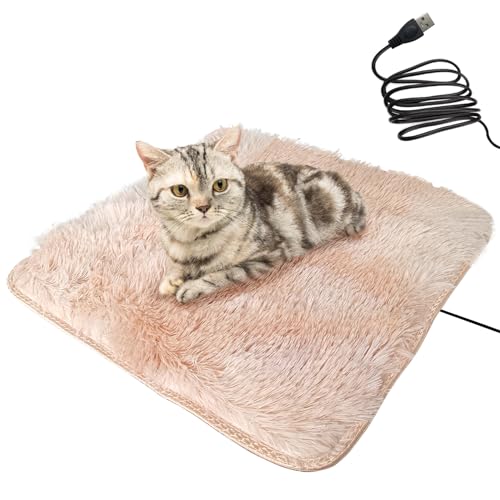 Yanmucy Haustier-Heizkissen, Welpenheizkissen, kleines thermostatisches Katzenbett, elektrisches Heizkissen, Haustier-Wärmematte, Hundekissen, Kätzchenbett, Innenbereich, Beige von Yanmucy