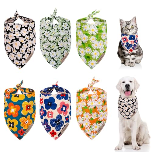 Yanmucy Hundehalstuch 6 Stück Blumen Halstücher für große und mittelgroße Hunde verstellbare Sommer Hunde Lätzchen Dreieckstuch Hundehalstuch für Haustiere und Katzen (6, Gänseblümchen) von Yanmucy