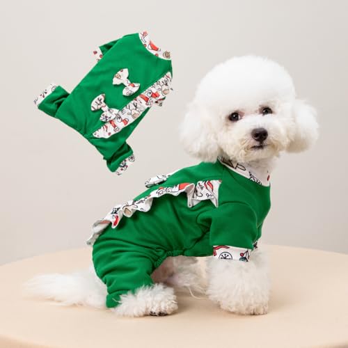 Yanmucy Hundepullover für Weihnachten, vierbeinig, Fleece, für kaltes Wetter, Kostüm für kleine, mittelgroße Hunde und Katzen (grüne Schleife, M) von Yanmucy