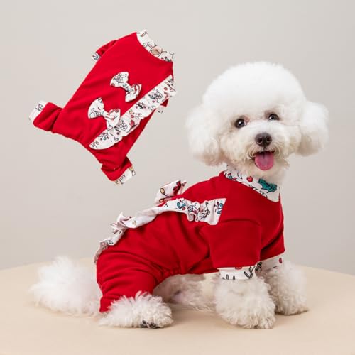 Yanmucy Hundepullover für Weihnachten, vierbeinig, Fleece, für kaltes Wetter, Kostüm für kleine, mittelgroße Hunde und Katzen (rote Schleife, S) von Yanmucy