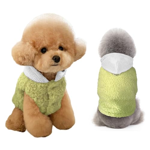 Yanmucy Hundepullover für kleine Hunde, warmer Hunde-Kapuzenpullover mit Loch für die Leine, Winter-Fleece-Jacken, Weste für Chihuahua, Teetasse, Yorkie, Katze (Größe S, Grün) von Yanmucy