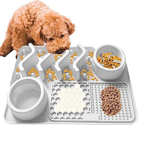 Yanmucy Langsame Fütterungsmatte für Hunde kleine Haustiere Leckmatte mit Saugnäpfen Slow Feeder Bowl Pad für kleine mittelgroße Hunde Katzen (weiß) von Yanmucy