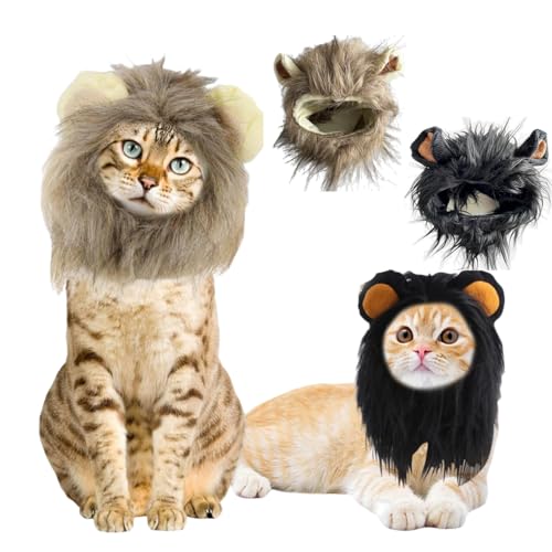 Yanmucy Löwenmähnenkostüm für Katzen, Löwenmähne, Perücke, Hut mit Ohren, Haustierkostüm, Katzen-Outfit für Halloween-Party, pelziges Haustierkleidung, Zubehör für kleine Hunde, Kätzchen, Größe S, 2 Yanmucy Löwenmähnenkostüm für Katzen, Löwenmähne, Perücke, Hut mit Ohren, Haustierkostüm, Katzen-Outfit für Halloween-Party, pelziges Haustierkleidung, Zubehör für kleine Hunde, Kätzchen, Größe S, 2 von Yanmucy