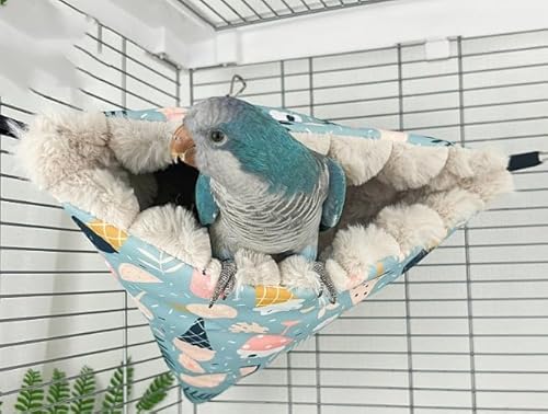 Yanmucy Vogelnester für Käfige, wasserdicht, Plüsch, Winter, Vogelhängematte, hängend, warmes Papageienbett, gemütliches Eckzelt für Papageienhaus, Zelt zum Schlafen, Spielen (Blau, mittel) von Yanmucy