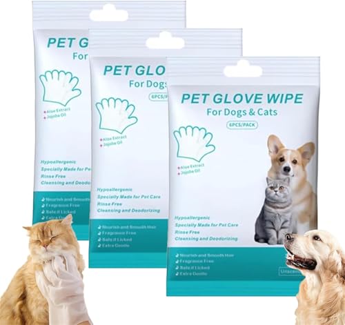 Yanobia Gettoreach Spülfreie Hunde-Shampoo-Handschuhe – Hypoallergene Haustier-Badetücher, parfümfreie Reinigung, Fellpflege-Handschuhe für Hunde und Katzen, tägliche Pflege und Reisen (3) von Yanobia