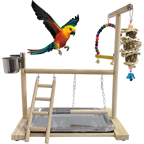 Yanshe Vögel Papageien Holz Trainingsstange, Spielplatz, Kletterleiter, Schaukelspielzeug mit Glocken, Vogelzubehör Stil 2 von Yanshe