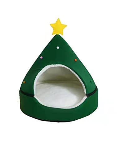 Yanyan Katzenbett, Weihnachtsbett, Katzenzelt, Baumform, waschbar, mit Mütze, abnehmbar, für Katzen und Hunde, Größe M, 42 x 55 cm, grüner Weihnachtsbaum von Yanyan