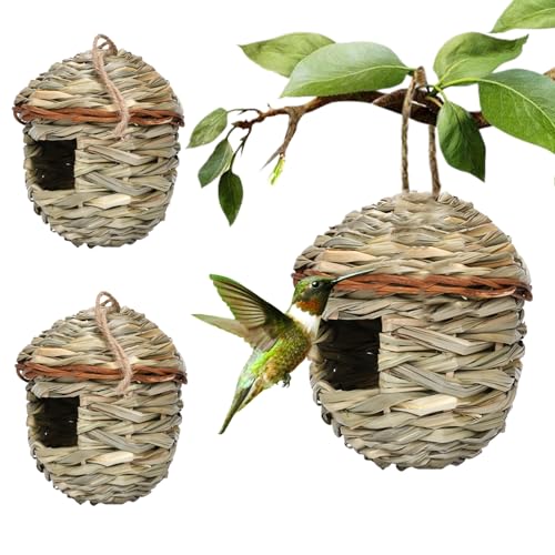 3 PCs Hummingbird Nest für das Hängen im Freien 5.5x6 '' Heu gewebte Vogelhaus atmungsaktives Vogelnest für charmante Gartendekoration Vogelheim, Kolibri -Nest von Yaoliucp
