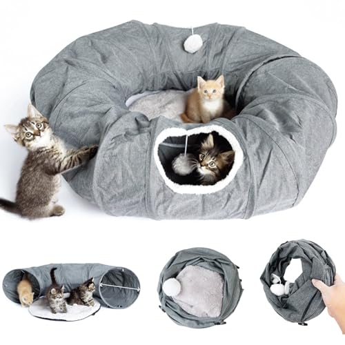 Katzen-Tunnelbett 38x11 Zoll Anti-Kratzer statisch-freier Katzen-Donut-Tunnel mit 67 '' Langer Tunnel faltbares Katzentunnelbett für Innenkatzen, Katzentunnelbett von Yaoliucp