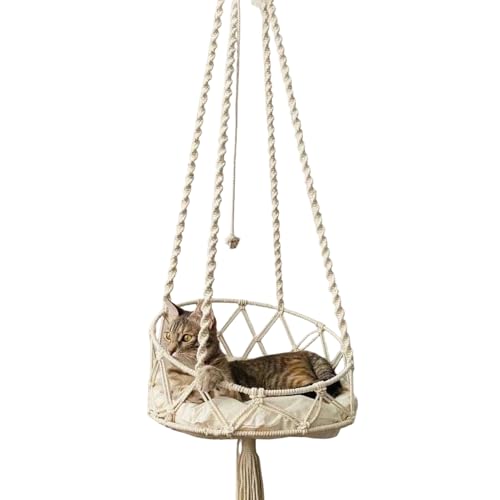 Yaoliucp Macrame Cat Hängematte, Katzenschwung, 16 Zoll Hangbett mit Baumwollmatte, Boho -Raumsparungs -Hängemattenbett zum Schlafen, Spielen und Lautstärken Yaoliucp Macrame Cat Hängematte, Katzenschwung, 16 Zoll Hangbett mit Baumwollmatte, Boho -Raumsparungs -Hängemattenbett zum Schlafen, Spielen und Lautstärken von Yaoliucp