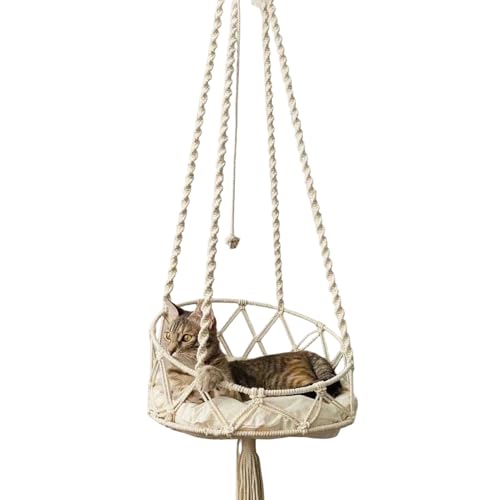 Yaoliucp 16-Zoll-Hängematte, handgewebte Boho Katze schwingen mit Baumwollmatte für Indoor Outdoor Home Decor hängen an der Wand Bett zum Schlafen, Spielen, Klettern und Faulenzen von Yaoliucp