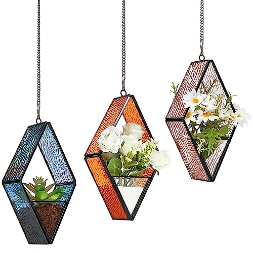 Yaomiao Glas-Terrarien zum Aufhängen, Glas-Pflanzgefäß, kleines geometrisches Terrarium, Luftpflanzen-Terrarium mit Kette für Sukkulenten, Mooshalter, Garten, Wand, Fensterbank, 3 Stück (lebendige von Yaomiao