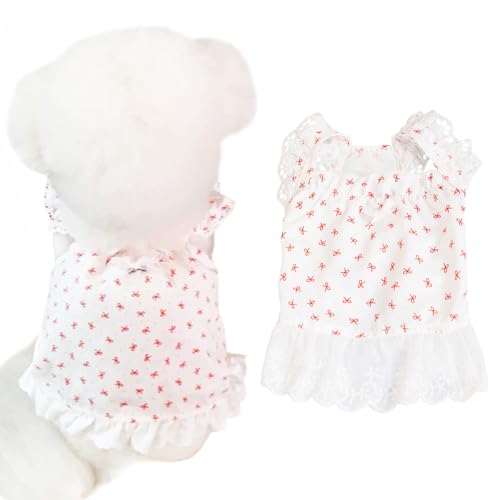 Haustier-Hundekleid, Größe XS, Blumendruck, Sommerkleidung, Rüschenbesatz, Welpen-Shirts für kleine Hunde, Blau und Rosa, 2er-Pack (Weiß, XS (0,5–1,5 kg)) von Yaopelky