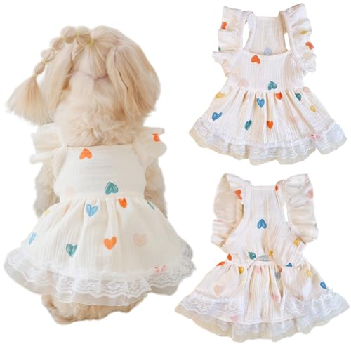 Hund Prinzessin Kleid mit Herz-Muster,Spitze Rüschenbesatz, Katze Outfits Welpe Sommer Tutu Kleid für kleine Hunde Haustier Outfit für Yorkie Teddy Chihuahua Kleidung,Größe S(1.5–2.5kg),Herz von Yaopelky