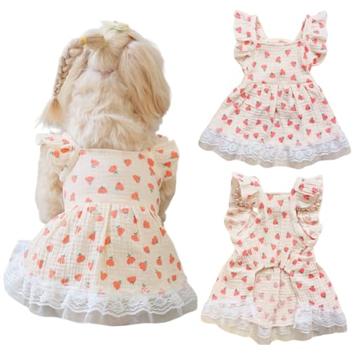 Hundeprinzessinnenkleid mit floralem Muster, Spitze Rüschenbesatz, Katze Outfits Puppy Sommer Tutu Kleid für kleine Hunde Chihuahua-Kleidung,Größe S(1.5–5.5kg),Blumenmuster von Yaopelky