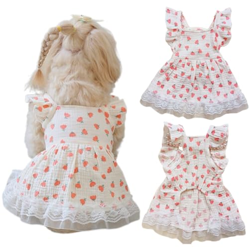 Hundeprinzessinnenkleid mit floralem Muster, Spitze Rüschenbesatz, Katze Outfits Puppy Sommer Tutu Kleid für kleine Hunde Chihuahua-Kleidung,Größe XS(1-1.5kg),Blumenmuster von Yaopelky