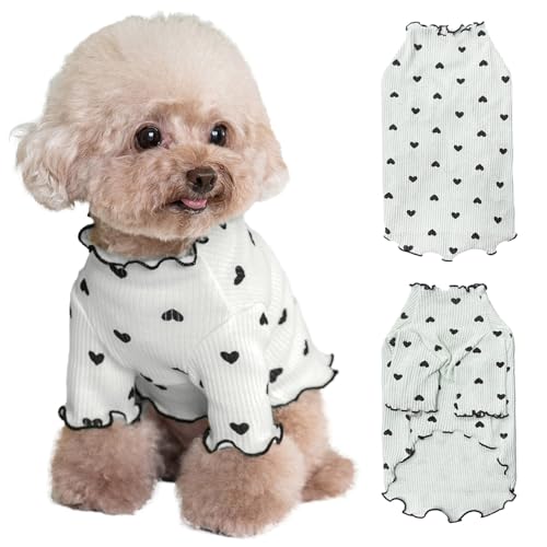 Yaopelky Haustierkleidung für kleine Hunde und Katzen, Sommer, Herbst, Herz, Bedruckt, dehnbar, Rüschen, langärmelig, Outfits für Chihuahua, Schnauzer, Shih Tzu, Yorkie (Grau, klein) von Yaopelky