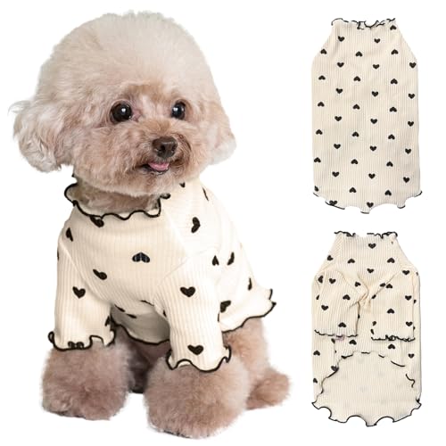 Yaopelky Haustierkleidung für kleine Hunde und Katzen, Sommer, Herbst, Herz, Bedruckt, dehnbar, Rüschen, langärmelig, Outfits für Chihuahua, Schnauzer, Shih Tzu, Yorkie (Kaffee, XS) von Yaopelky