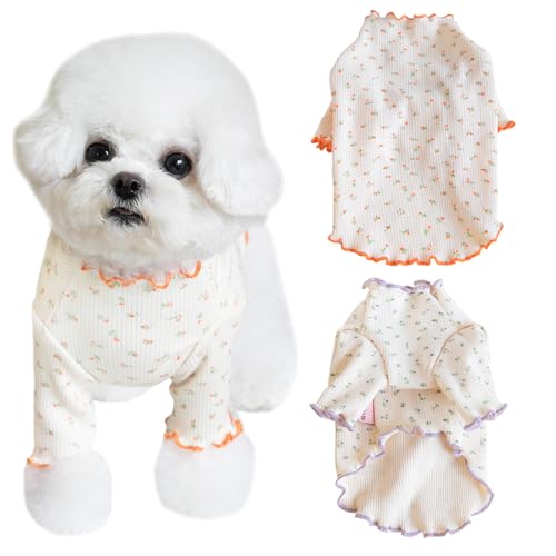 Yaopelky Haustierkleidung für kleine und mittelgroße Hunde und Katzen, Gänseblümchen-Aufdruck, langärmelig, Rüschen, Welpenkleidung, Hunde-Pyjama für Chihuahua, Shih Tzu, Yorkie (Orange, XS) von Yaopelky